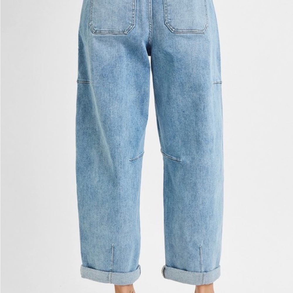 Risen Barrell Leg Pocket Denim Crop Blue Jeans - Picture 3 of 4